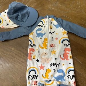 Kids Dinosaur Print Swim Set - Blue and White